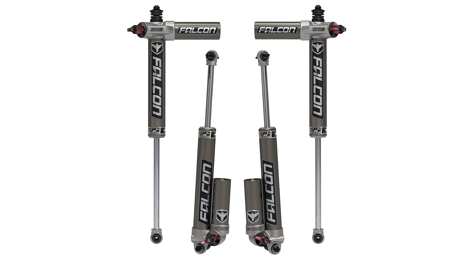 JK 4dr: Falcon SP2 3.3 Fast Adjust Piggyback Shock Kit (3–4.5” Lift)