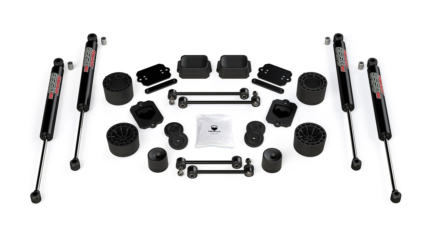 JL 4dr Sport/Sahara: TeraFlex 2.5" Performance Spacer Lift Kit & 9550 VSS Twin-Tube – 1365250