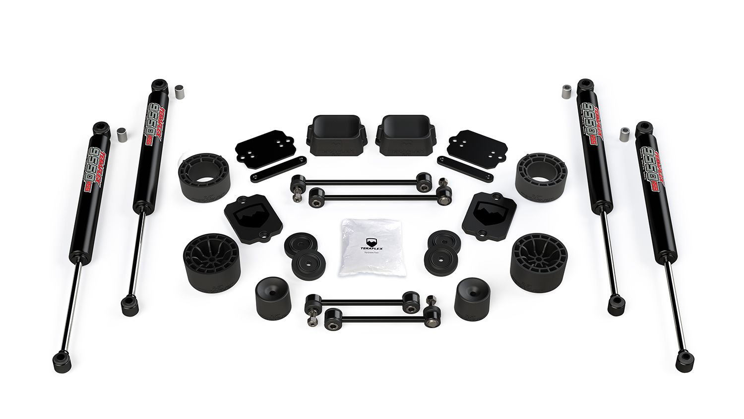 JL 2dr Sport/Sahara: TeraFlex 2.5" Performance Spacer Lift Kit & 9550 VSS Twin-Tube – 1365350