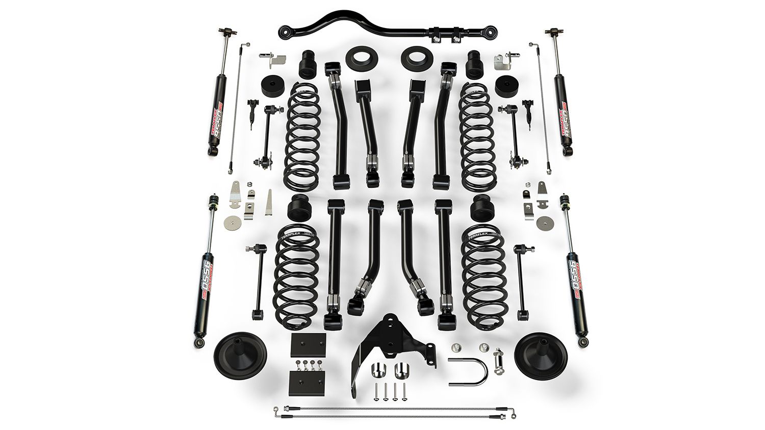 JK 2dr: TeraFlex 4" Suspension System With 8 Alpine Short Control Arms & 9550 VSS Twin-Tube – 1451403