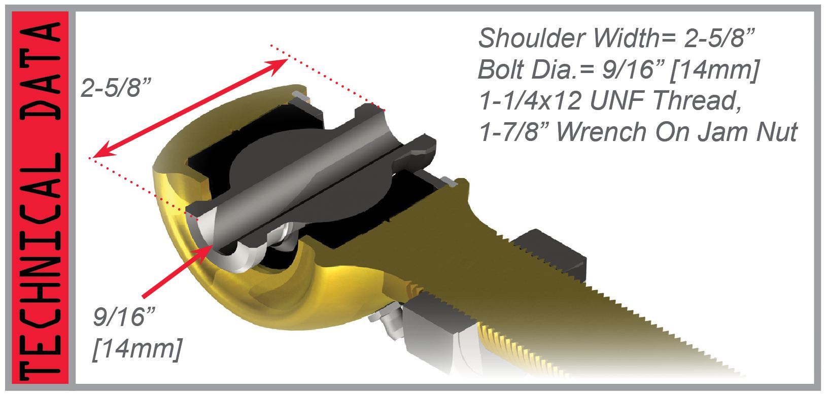 TJ: Control Arm Joint – Rear Upper & Lower – Large Axle End (R.H. Thread)