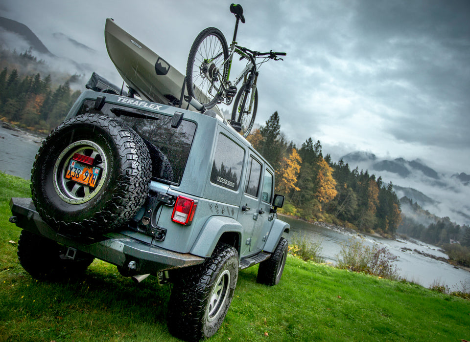 JK: Alpha HD Hinged Spare Tire Carrier & Adjustable Spare Tire Mount Kit – 5x5”