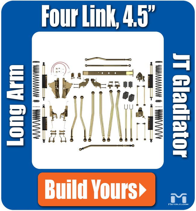 Jeep JT Gladiator 4.5" 4-Link, Bolt-On Long Arm Suspension & Lift Kit - Rear Control Arm Selection: Rear Bolt On Long Arms - Crossmember Style: Crossmember, 2 Bolt Hole Pattern