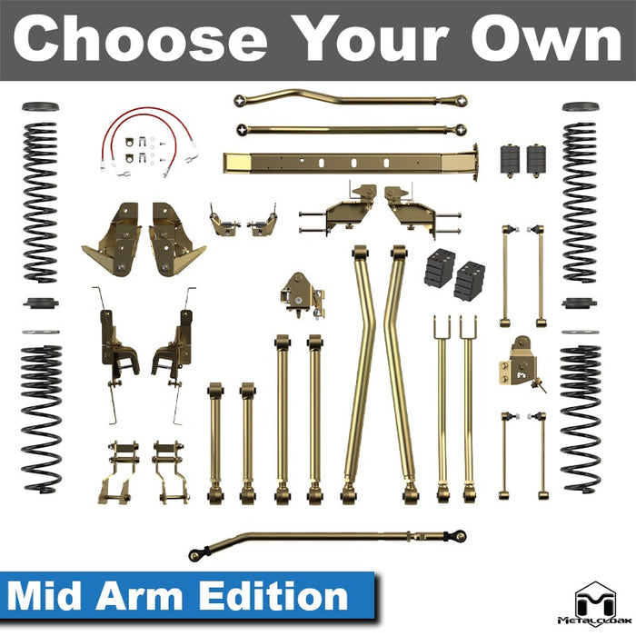 Jeep JT Gladiator 4.5" 4-Link, Bolt-On Long Arm Suspension & Lift Kit - Rear Control Arm Selection: Rear Bolt On Long Arms - Crossmember Style: Crossmember, 2 Bolt Hole Pattern