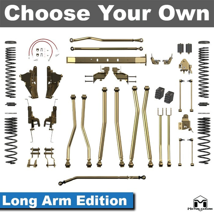 Jeep JT Gladiator 4.5" 4-Link, Bolt-On Long Arm Suspension & Lift Kit - Rear Control Arm Selection: Rear Bolt On Mid Arms - Crossmember Style: Crossmember, 2 Bolt Hole Pattern