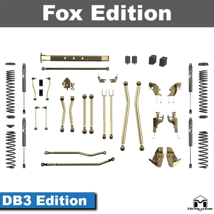 Jeep JL Wrangler 5.5" 4-Link, Bolt-On Long Arm Suspension & Lift Kit, 4-Door - Rear Control Arm Selection: DB3 Geometry Correcting Mid Arm Kit