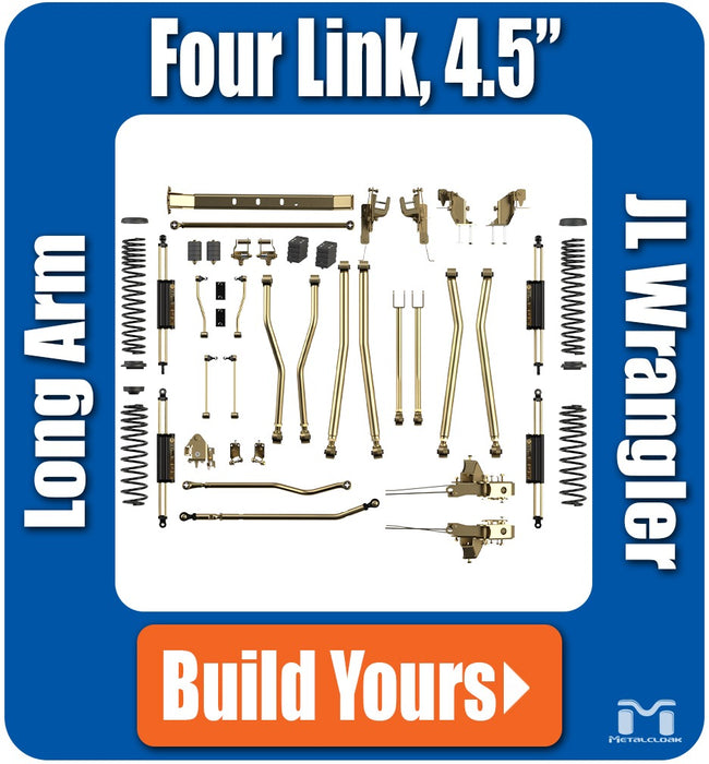 Jeep JL Wrangler 4.5" 4-Link, Bolt-On Long Arm Suspension & Lift Kit, 4-Door - Rear Control Arm Selection: Rear Bolt-On Full Long Arms