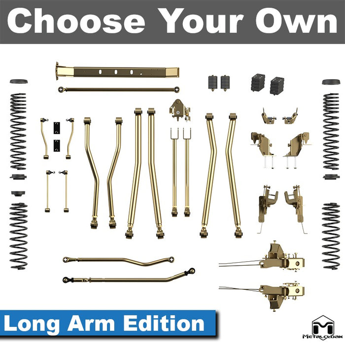 Jeep JL Wrangler 4.5" 4-Link, Bolt-On Long Arm Suspension & Lift Kit, 4-Door - Rear Control Arm Selection: Rear Bolt-On Full Long Arms