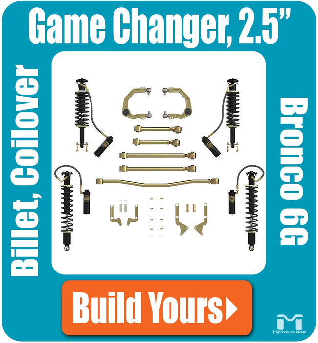 Bronco 6G 2.5"- 4" Game-Changer Suspension & Lift Kit, Billet A-Arm, RockSport Black Edition