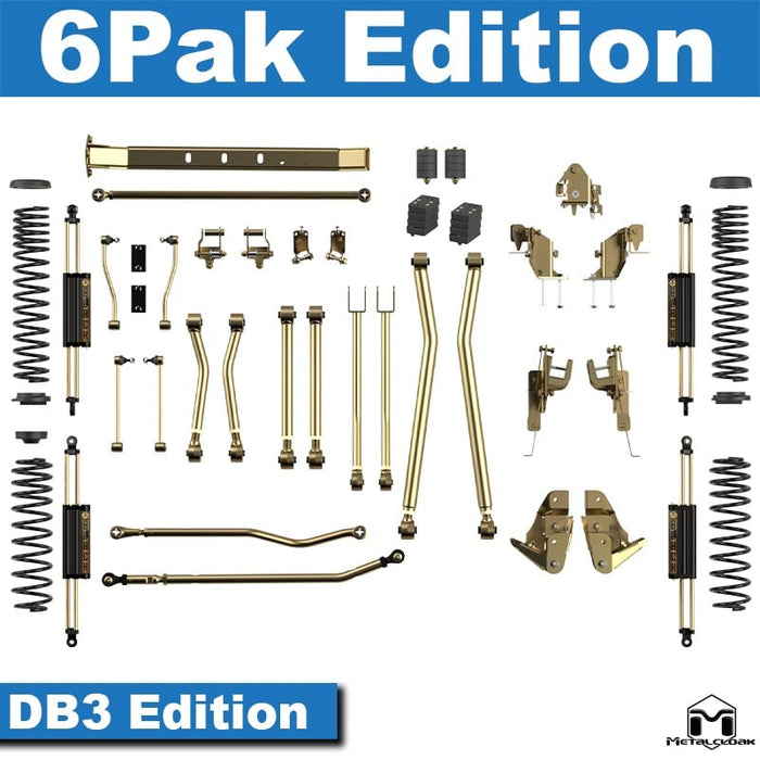 Jeep JL Wrangler 5.5" 4-Link, Bolt-On Long Arm Suspension & Lift Kit, 4-Door - Rear Control Arm Selection: DB3 Geometry Correcting Mid Arm Kit