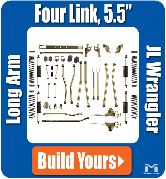 Jeep JL Wrangler 5.5" 4-Link, Bolt-On Long Arm Suspension & Lift Kit, 4-Door - Rear Control Arm Selection: Rear Bolt-On Full Long Arms