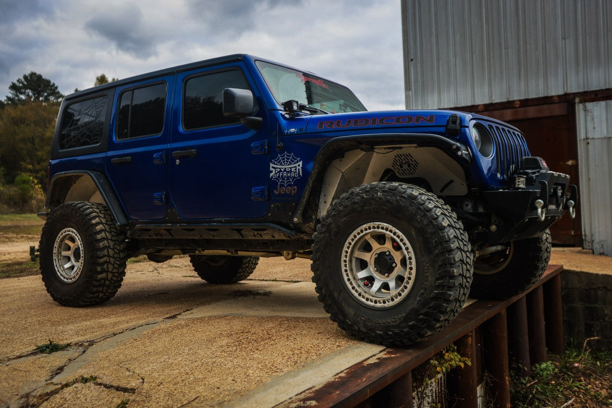 Blue Jeep Wrangler JL Rubicon with Spyder decal